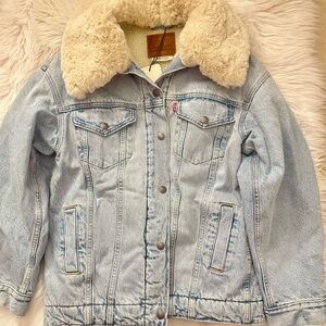 Levi's Light Blue Denim Jacket with Cream Faux Shearling Collar